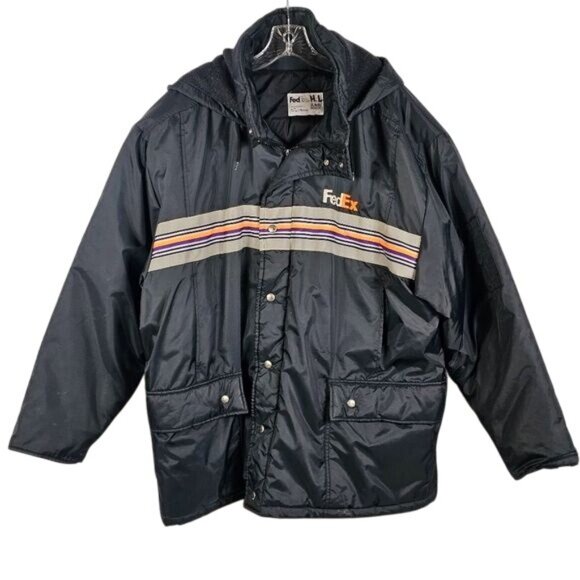 Vintage FedEx‎ Reflective Heavy Hooded Coat Sz XXL Delivery Uniform Stan Herman